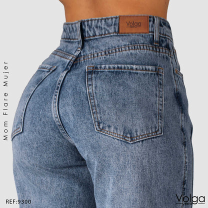 JEANS MUJER MOM FLARE RIGIDO TIRO ALTO 9300