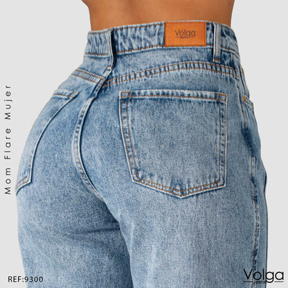 JEANS MUJER MOM FLARE RIGIDO TIRO ALTO 9300