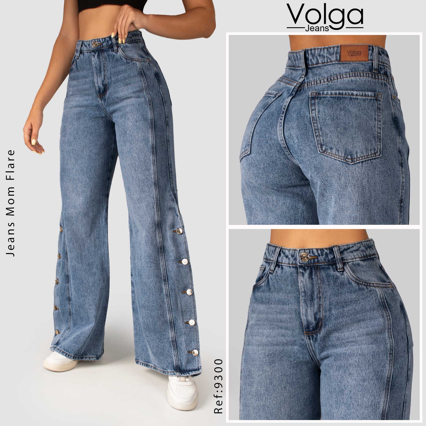 JEANS MUJER MOM FLARE RIGIDO TIRO ALTO 9300