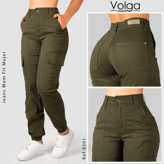 PANTALON DRILL MUJER CARGO TIRO ALTO 9301