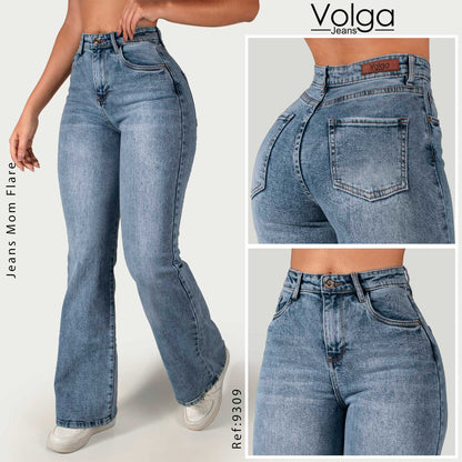JEANS MUJER MOM FLARE TIRO ALTO 9309