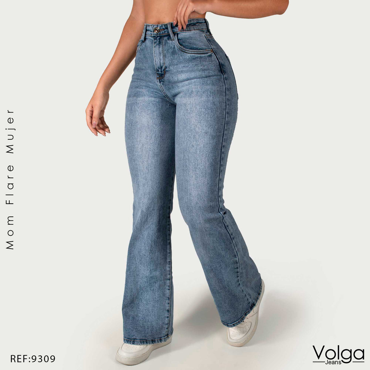 JEANS MUJER MOM FLARE TIRO ALTO 9309