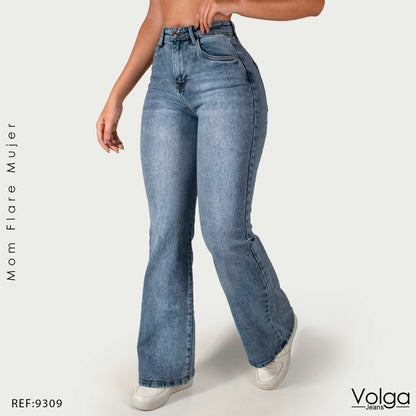 JEANS MUJER MOM FLARE TIRO ALTO 9309