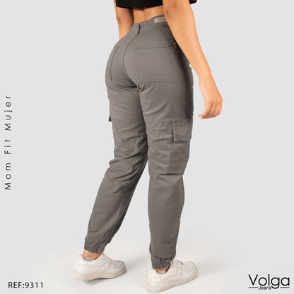 PANTALON DRILL MUJER CARGO TIRO ALTO 9311