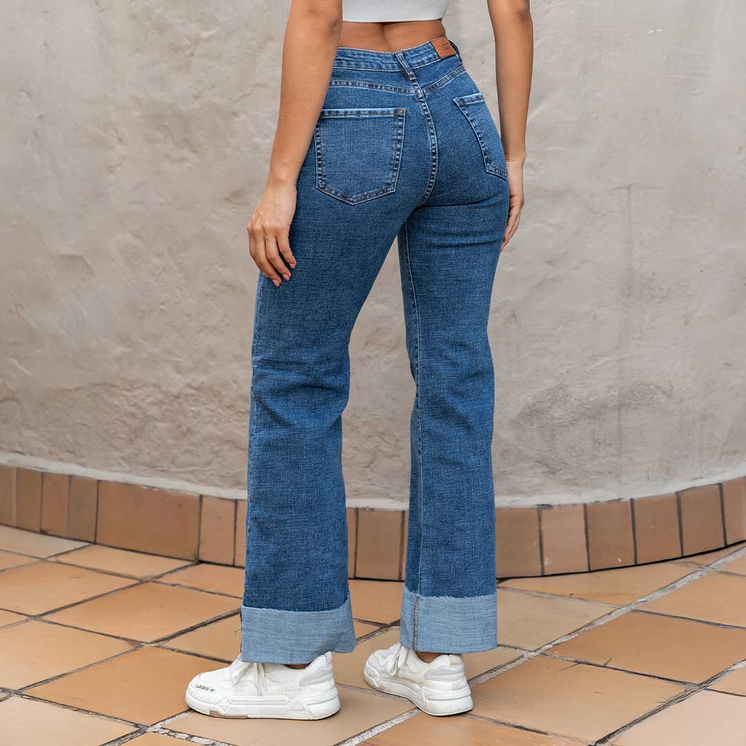 JEANS MUJER MOM FLARE TIRO ALTO 9304