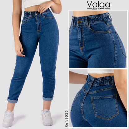JEANS MUJER MOM FIT TIRO ALTO PRETINA RESORTADA 9026
