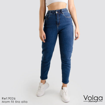 JEANS MUJER MOM FIT TIRO ALTO PRETINA RESORTADA 9026
