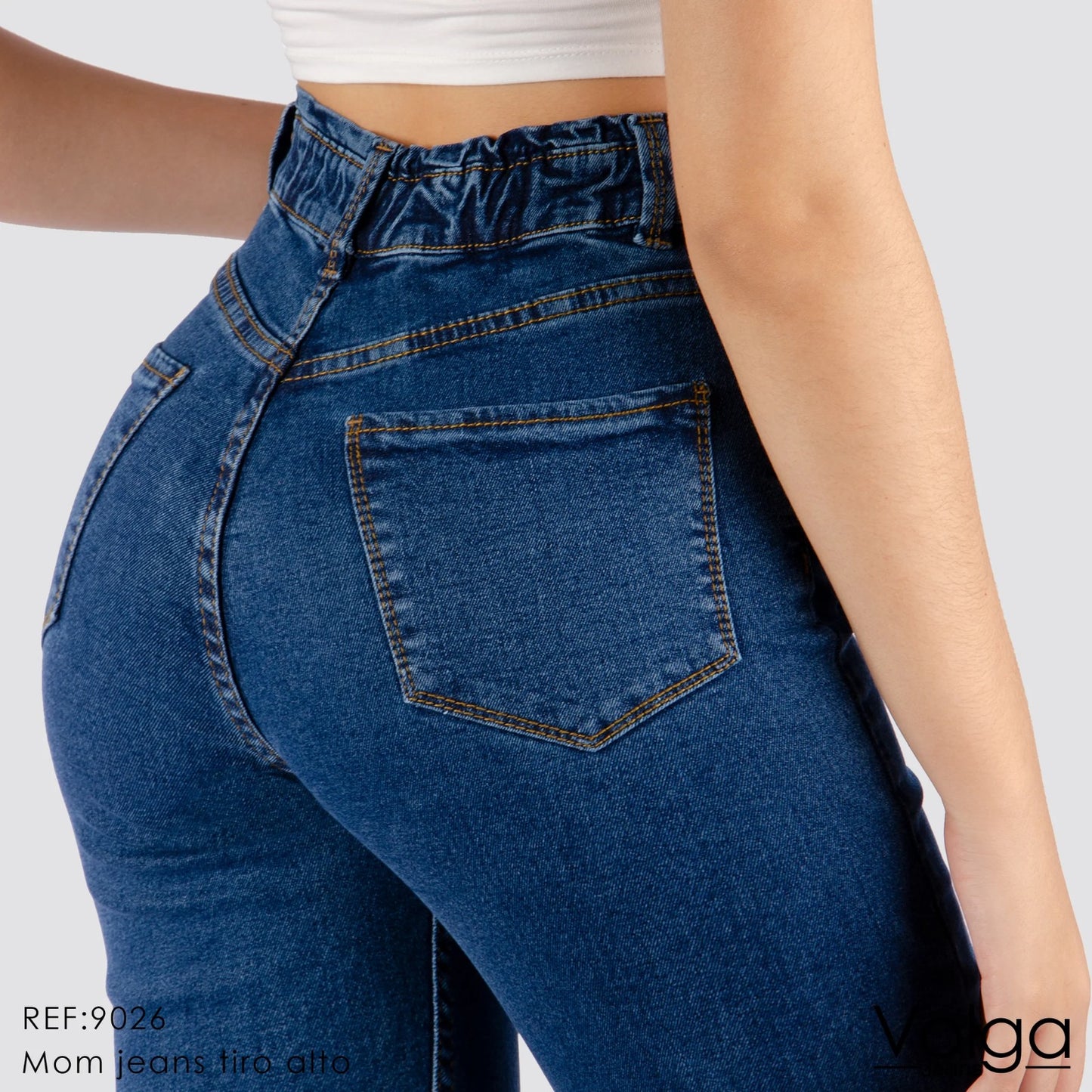 JEANS MUJER MOM FIT TIRO ALTO PRETINA RESORTADA 9026