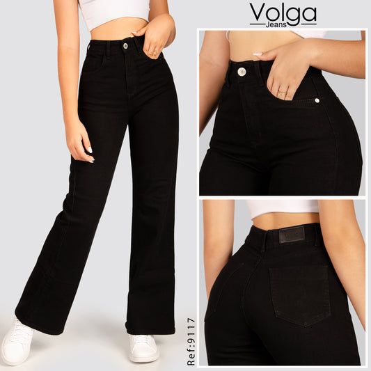 JEANS MUJER MOM FLARE NEGRO TIRO ALTO 9117