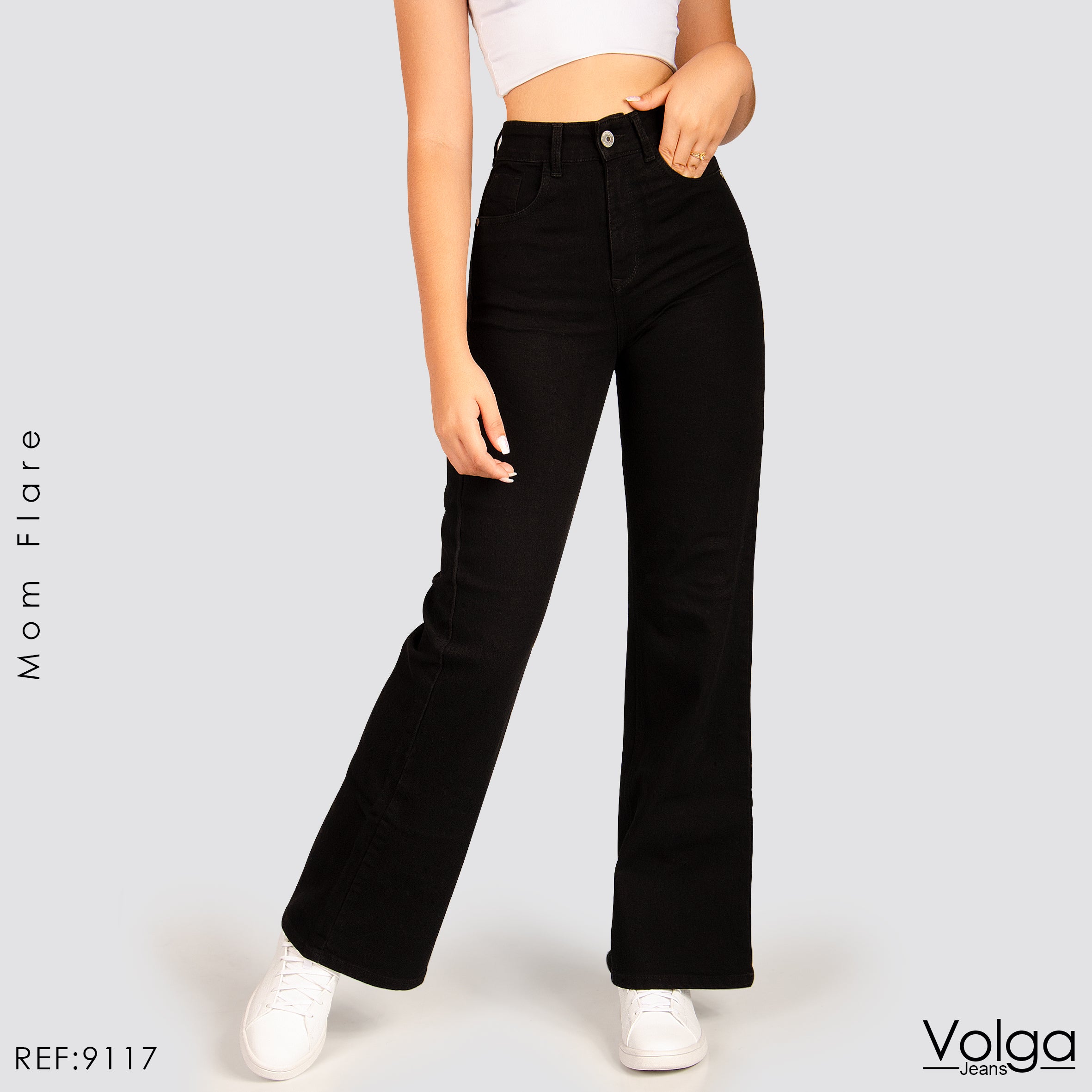 JEANS MUJER BOTA ANCHA NEGRO TIRO ALTO 9117