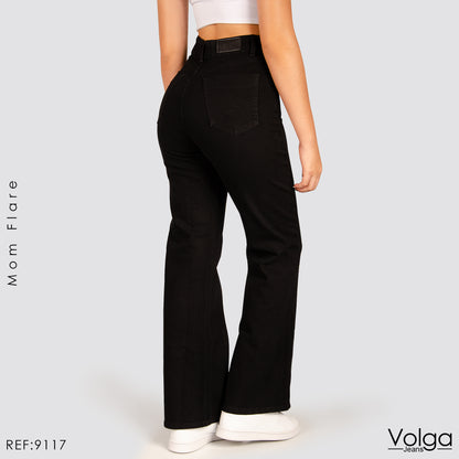JEANS MUJER MOM FLARE NEGRO TIRO ALTO 9117